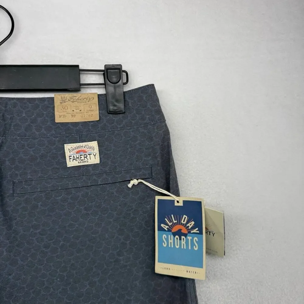 Faherty Shorts Men's 30 Blue All Day Geometric Midnight Fishscale Hybrid NEW